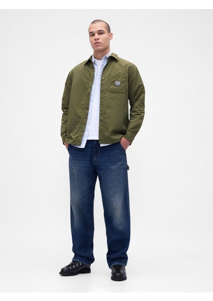 Erkek Yeşil 100% Geri Dönüştürülmüş Oversized Naylon Gömlek indirimleri