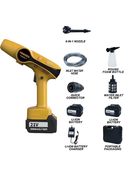 Araç Yıkama Makinesi Şarjlı 1200 Mah Batarya Hayvan Yıkama, Bahçe Sulama Makinesi PR-AC96 Huracan