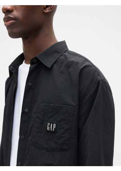 Erkek Siyah 100% Geri Dönüştürülmüş Oversized Naylon Gömlek modelleri