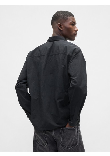 Erkek Siyah 100% Geri Dönüştürülmüş Oversized Naylon Gömlek fırsatları
