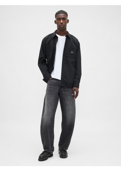 Erkek Siyah 100% Geri Dönüştürülmüş Oversized Naylon Gömlek indirimleri