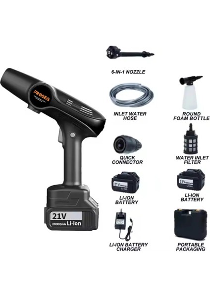 Araç Yıkama Makinesi Şarjlı 1200 Mah Batarya Hayvan Yıkama, Bahçe Sulama Makinesi PR-AC96 Huracan