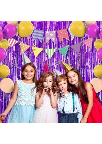 Mor Ekstra Metalize Saçaklı Arka Fon Perde fırsatları