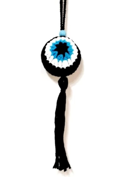 Nazar Boncuğu Desenli Püsküllü Orlon Ipten Siyah Araba Süsü