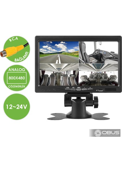 Obus EV-M600E Ecoview Dört Video Girişli Güneşlikli Analog 7 Inch Araç Monitörü