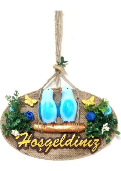 Mavi Kuşlu Hoşgeldiniz Yazılı Kapı Süsü fiyatları