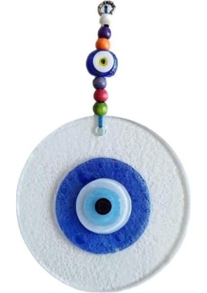 Mavi Nazar Boncuklu El Yapımı Şeffaf Cam Duvar Süsü