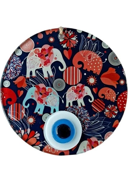 Nazar Boncuklu Fil Desenli Duvar Süsü Füzyon Cam Filli Duvar Dekoru fiyatları