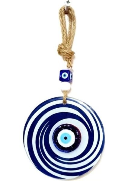 Nazar Boncuklu Lacivert ve Beyaz Renkli Füzyon Cam Duvar Süsü