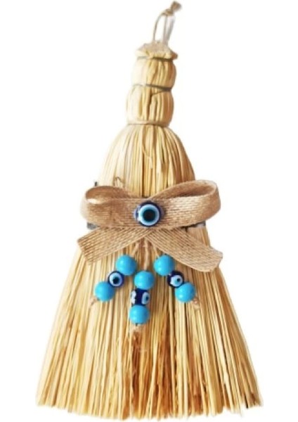 Otantik Ahşap Boncuklu Mini Süpürge Nazar Boncuklu Duvar Süsü