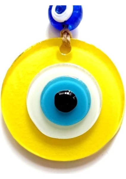 Nazar Boncuklu Sarı Renk Mini Duvar Süsü Dekoratif Hediyelik Cam Eşya