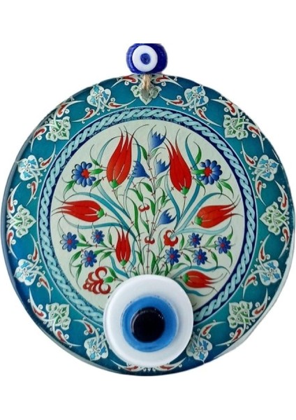 Nazar Boncuklu Lale Desenli Füzyon Cam Duvar Süsü