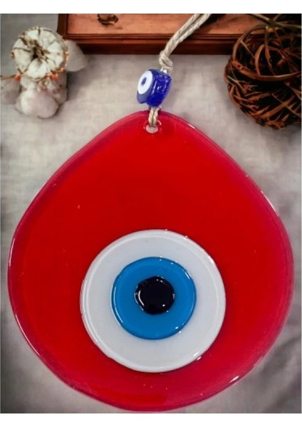 Orta Boy Şeffaf Kırmızı Damla Desen Nazar Boncuklu Duvar Dekoru Cam Duvar Süsü modelleri