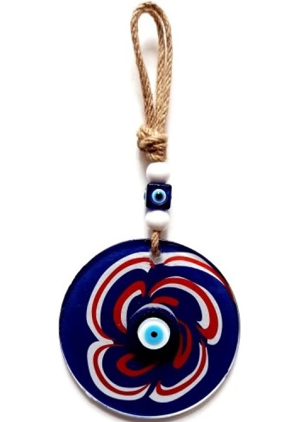 Nazar Boncuklu Lacivert Şeker Modelli Cam Duvar Süsü