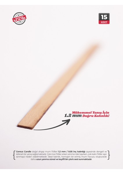 Ahşap Mum Fitili 7mm x 100mm x 1.2mm - 15 Adet | Yüksek Koku Performansı, Şömine Etkisi, Kişiye Özel Markalama modelleri
