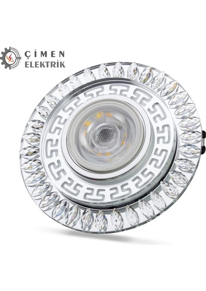 Buğz Noas YL65 1757 Flora LED Çerçeveli 4000K + Mavi Yuvarlak Kristal Cam Spot Kasa - Priz ve Anahtar Için Uyumlu Çerçeve