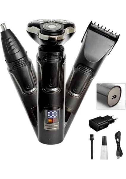 Buğz Yüksek Performanslı 3 Başlıklı Profesyonel Şarjlı Islak ve Kuru Kullanıma Uygun