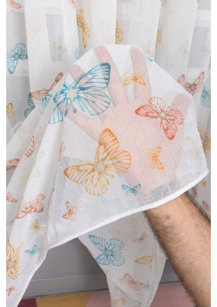 Renkli Kelebekli 1/3 Sık Pileli Ütü Istemez Yeni Sezon Çocuk Oda Tül Perdesi indirimleri