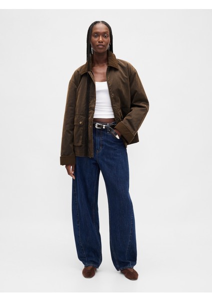 Kadın Kahverengi Waxed Canvas Ahır Ceket indirimleri