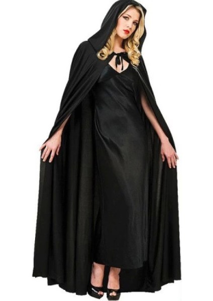 Siyah Renk Kapşonlu Pelerin