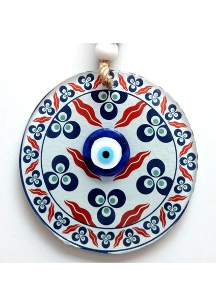 Üç Damla Desenli Nazar Boncuklu Füzyon Cam Duvar Süsü