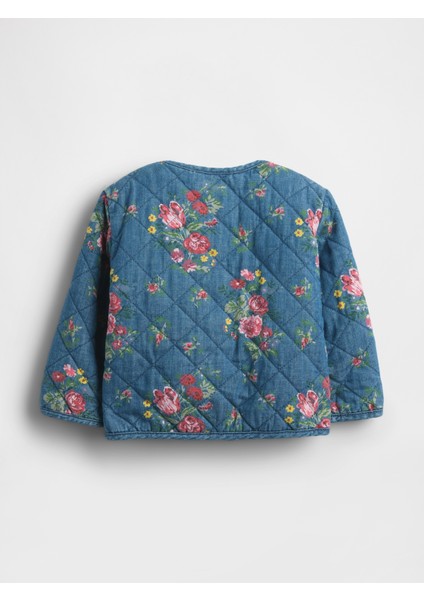 Bebek Mavi Denim Çiçek Desenli Kısa Ceket fiyatları
