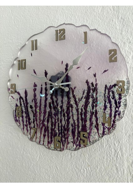 - Mor Çiçek Detaylı Şeffaf Epoksi Duvar Saati - 33 cm modelleri