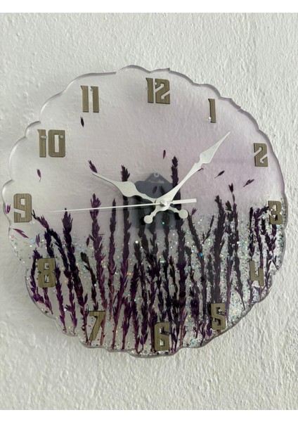 - Mor Çiçek Detaylı Şeffaf Epoksi Duvar Saati - 33 cm fırsatları