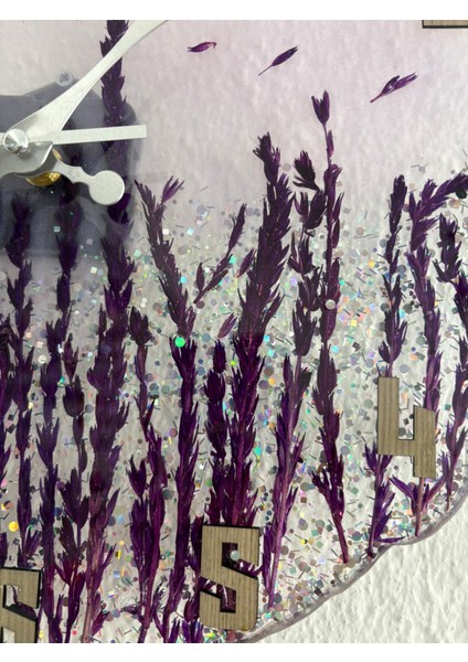 - Mor Çiçek Detaylı Şeffaf Epoksi Duvar Saati - 33 cm indirimleri