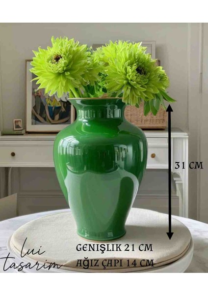 Iskandinav Tarz Cam Xl 31 cm Linda Yeşil Vazo