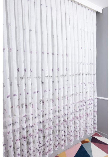 Mor Kelebekli 1/3 Sık Pileli Ütü Istemez Yeni Sezon Çocuk Oda Tül Perdesi indirimleri
