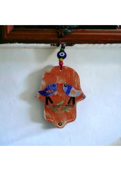 Turuncu Kuşlu Füzyon Cam Fatma Ana Eli Duvar Süsü Kapı Süsü modelleri