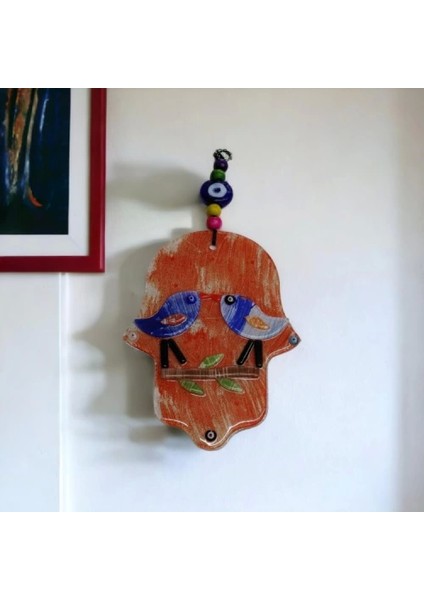 Turuncu Kuşlu Füzyon Cam Fatma Ana Eli Duvar Süsü Kapı Süsü fırsatları