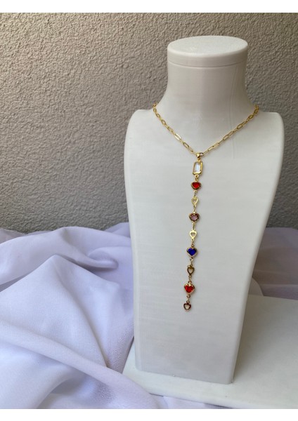 Renkli Kalp Detaylı Gold Y Kolye fırsatları