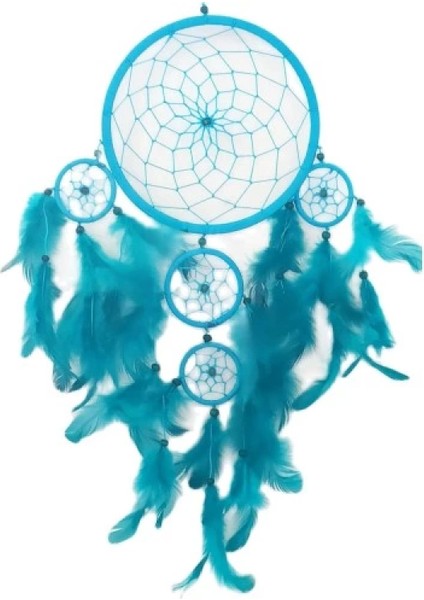 Turkuaz Rengi Kuş Tüylü Boncuklu Düş Kapanı El Yapımı Duvar Süsü