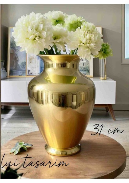Gold Avrupa Tarz Dekarasyon Cam Xl Boy 31 cm Linda Vazo