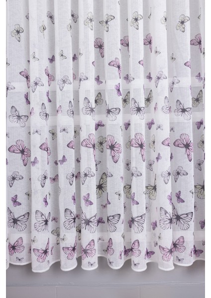 Mor Kelebekli 1/3 Sık Pileli Ütü Istemez Yeni Sezon Çocuk Oda Tül Perdesi fiyatları