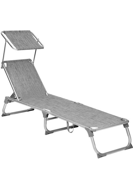Ayarlanabilir ve Katlanabilir Gölgelikli Şezlong, 55X193X31 Cm, Gri Kırçıllı,