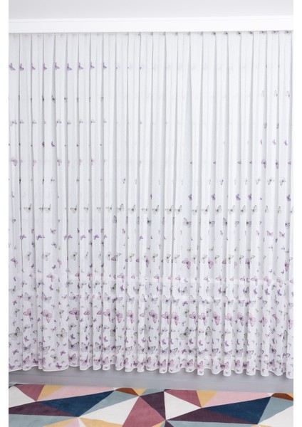 Mor Kelebekli 1/2.5 Normal Pileli Ütü Istemez Yeni Sezon Çocuk Oda Tül Perdesi modelleri