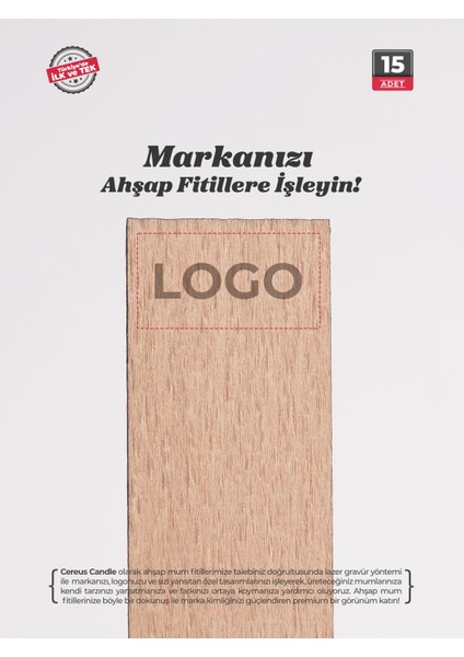 Ahşap Mum Fitili 25mm x 100mm x 1.2mm - 15 Adet | Yüksek Koku Performansı, Şömine Etkisi, Kişiye Özel Markalama