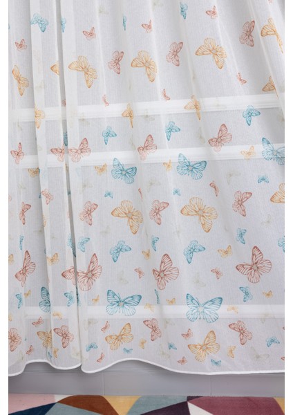 Renkli Kelebekli 1/2.5 Normal Pileli Ütü Istemez Yeni Sezon Çocuk Oda Tül Perdesi
