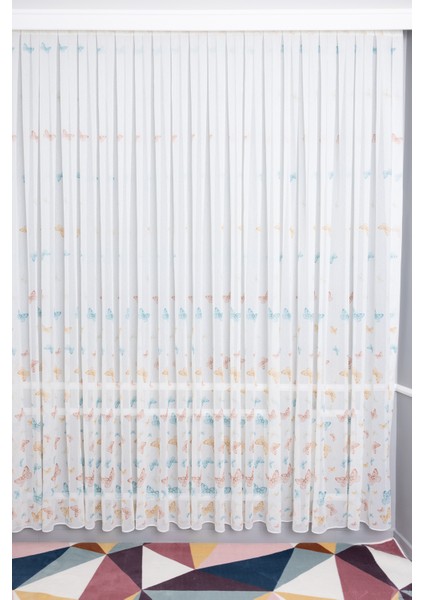 Renkli Kelebekli 1/2.5 Normal Pileli Ütü Istemez Yeni Sezon Çocuk Oda Tül Perdesi fırsatları