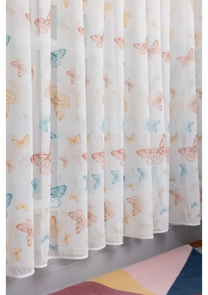 Renkli Kelebekli 1/2.5 Normal Pileli Ütü Istemez Yeni Sezon Çocuk Oda Tül Perdesi