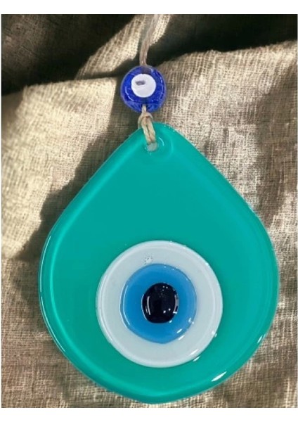 Orta Boy Açık Yeşil Damla Desen Nazar Boncuklu Duvar Dekoru Cam Duvar Süsü