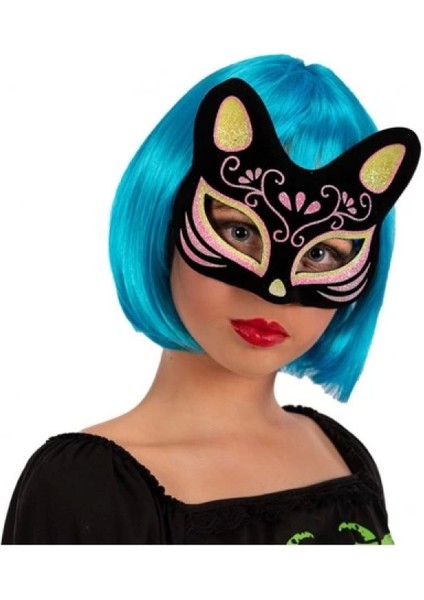 Siyah Süet Sarı Pembe Simli Kedi Maskesi modelleri