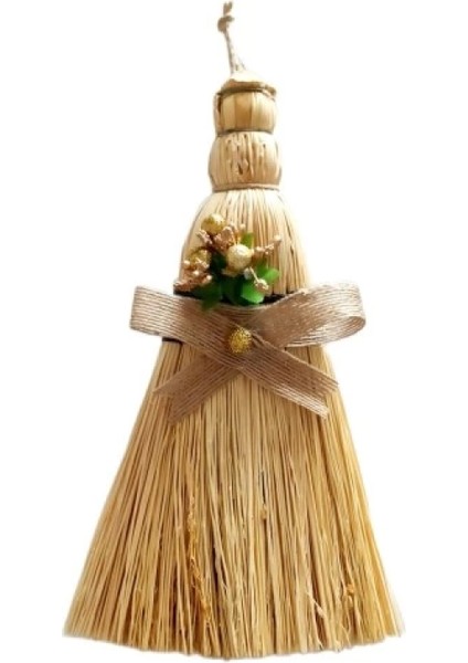 Yaldızlı Çiçekli Dekoratif Süpürge Duvar Süsü