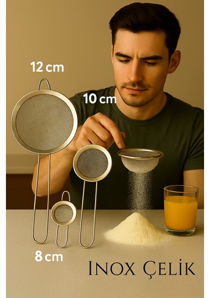 Inox Süzgeç Seti - 3 Boy Çok Amaçlı Süzgeç 304 Çelik Profesyoneller Için 722027
