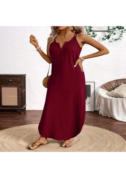 Kadın Askılı Yuvarlak Yaka Asimetrik Detaylı Viskon Elbise fiyatları