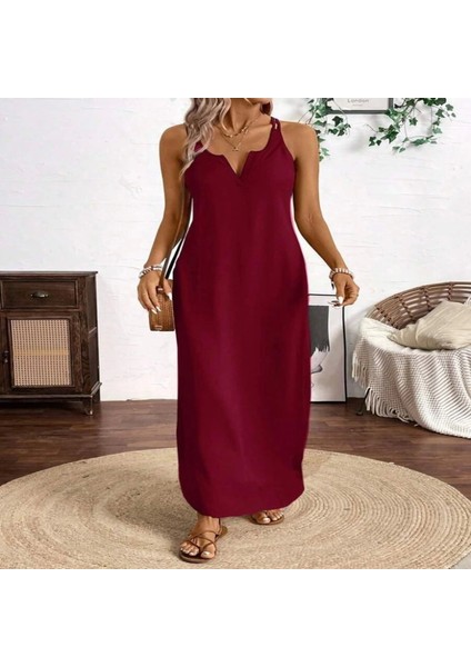 Kadın Askılı Yuvarlak Yaka Asimetrik Detaylı Viskon Elbise fırsatları