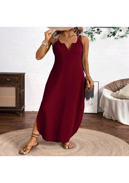 Kadın Askılı Yuvarlak Yaka Asimetrik Detaylı Viskon Elbise indirimleri